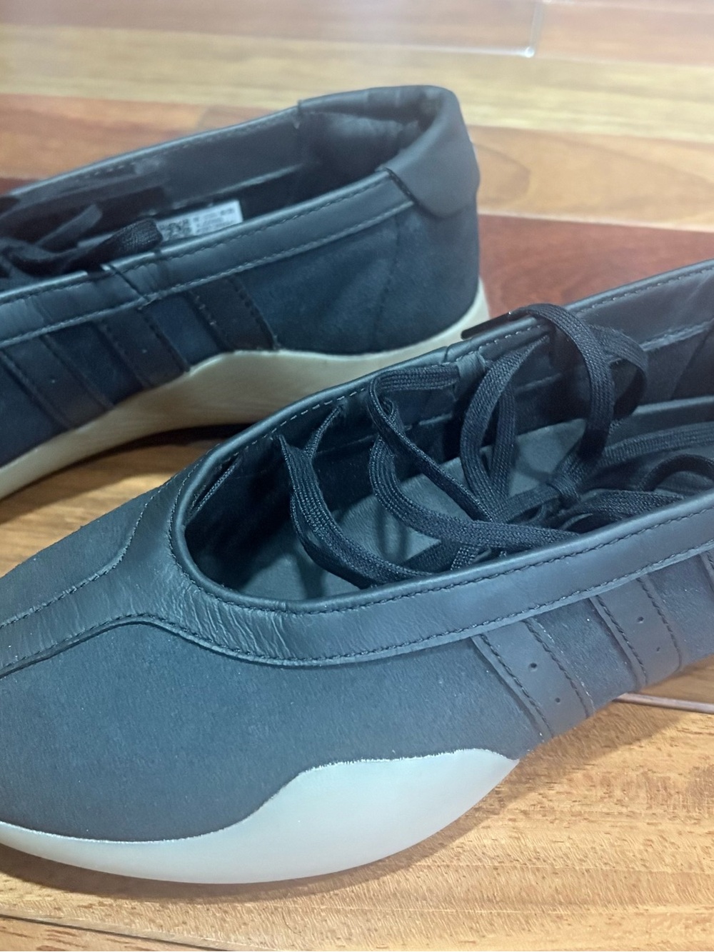 adidas Black Lace-Up Ballet Flats with Cream Sole